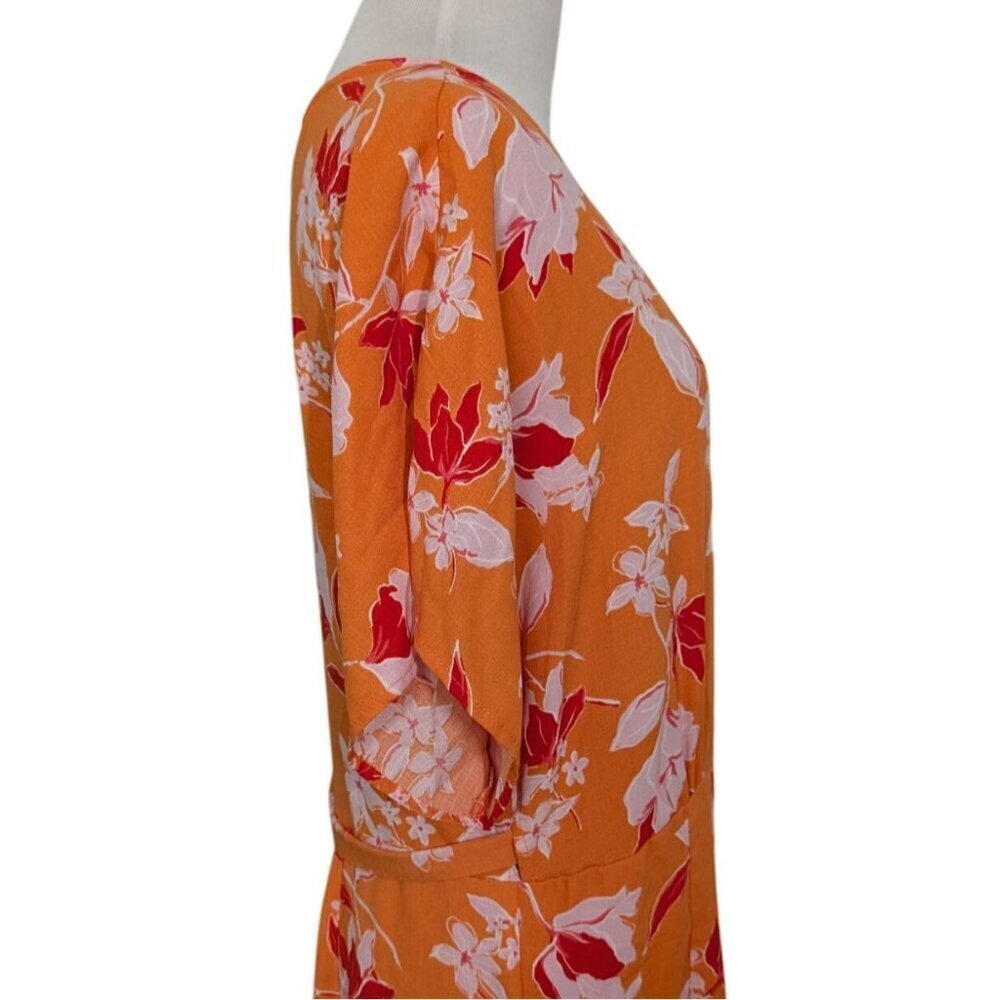 Bobeau Floral Maxi Wrap Dress Womens Size XL Orange Dolman Sleeve Tropical - Picture 9 of 13